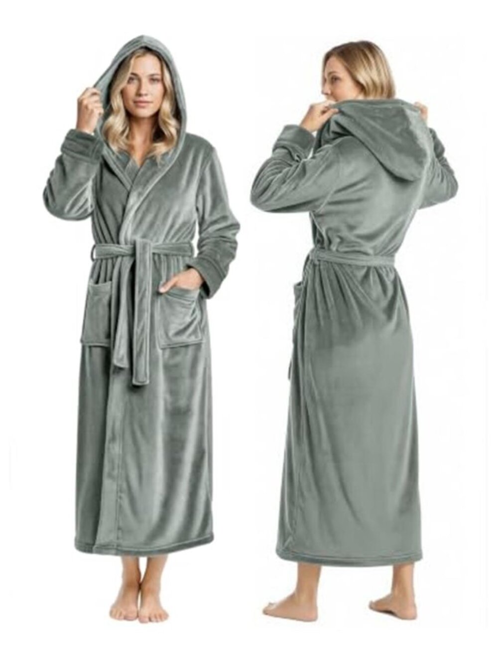Women's Ultra Soft Robe with Hood Plush Fleece Long Bathrobe